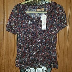 Wrangled Brown rusty color sheer top Sz S NWT.